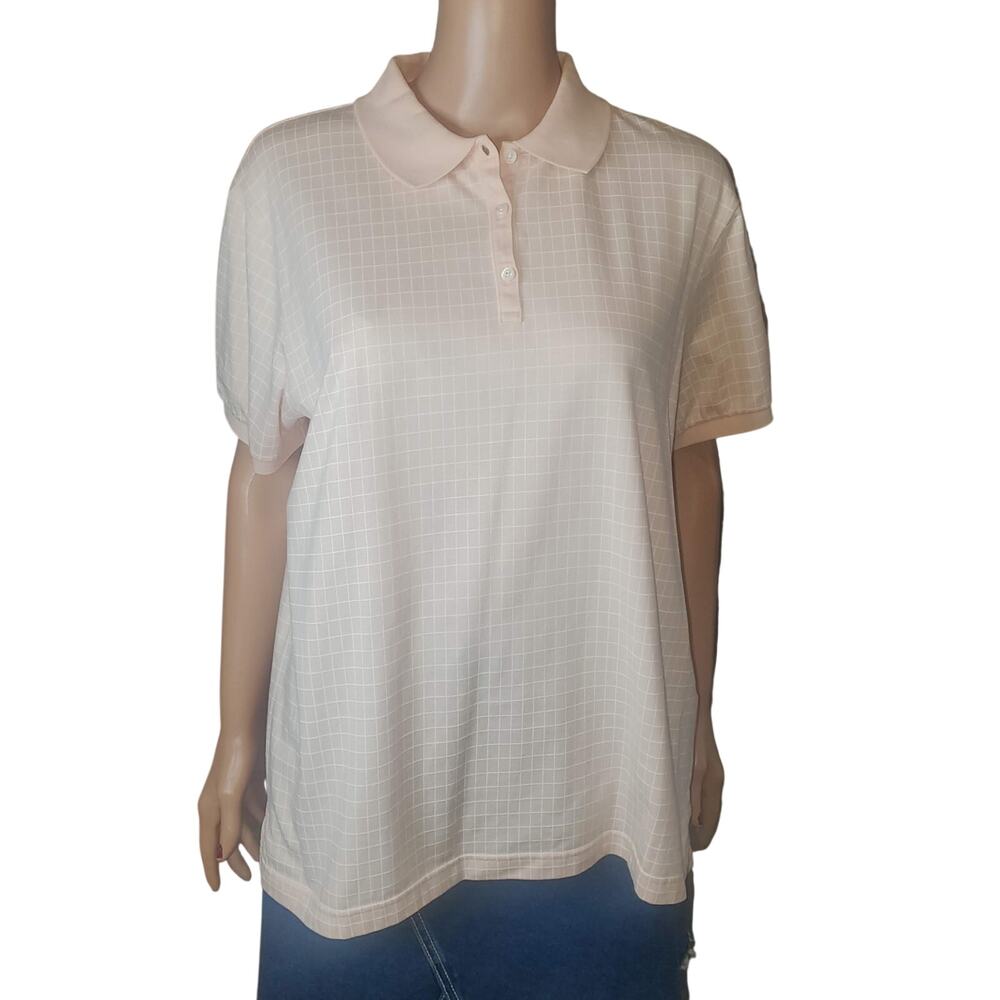 Vintage 90s Eddie Bauer Golf Polo Blush Pink Woman's L Windowpane Grid Preppy